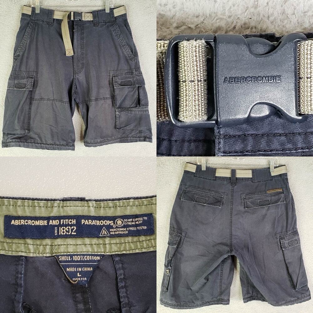 Vtg Abercrombie Fitch Shorts Mens Large Blue Cargo Baggy Paratrooper Belt Y2K